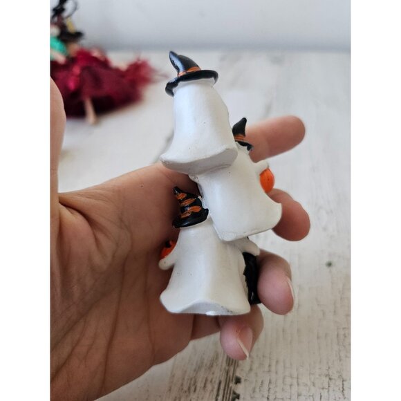 Ghost Witch figurine village Halloween decor broom pumpkins totem unique mini - Picture 4 of 8